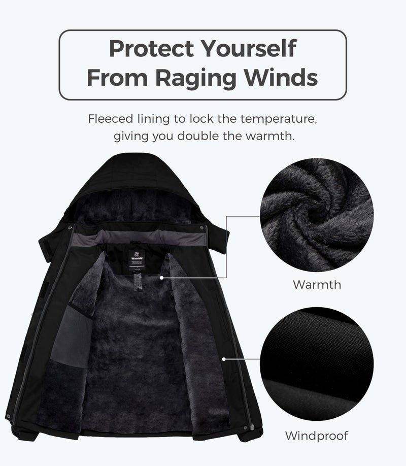 Wantdo Women's Mountain Waterproof Fleece Ski Jacket Windproof Rain Jacket, Large, Black - Image 3
